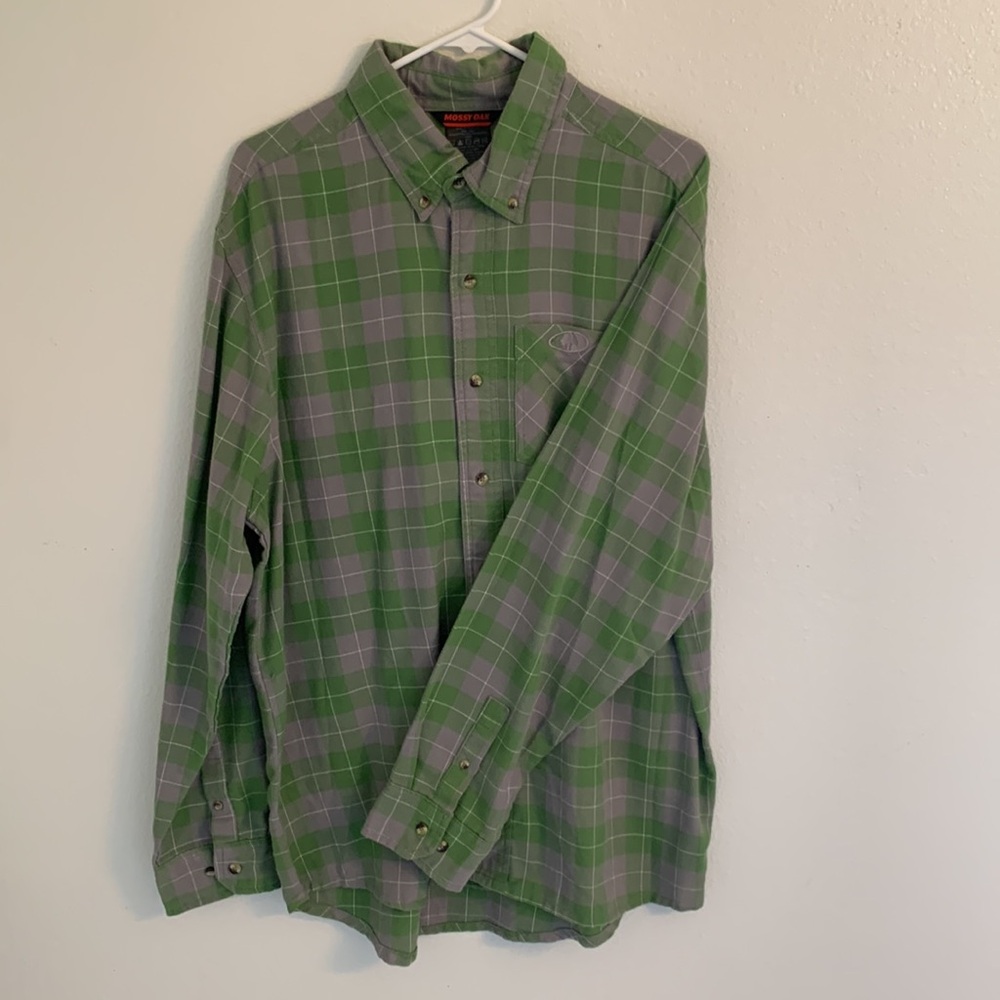 Green Lavender Plaid Mossy Oak Button Up Flannel Shirt Size Large